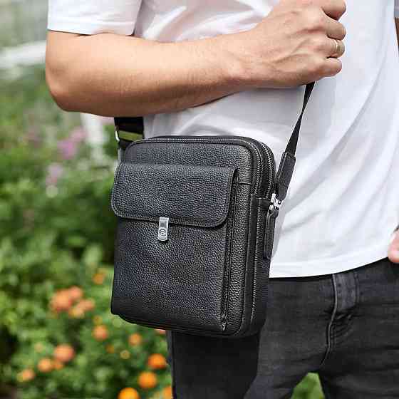 Мужская кожаная сумка черная Кожаный мужской мессенджер черный Tiding Bag Киев