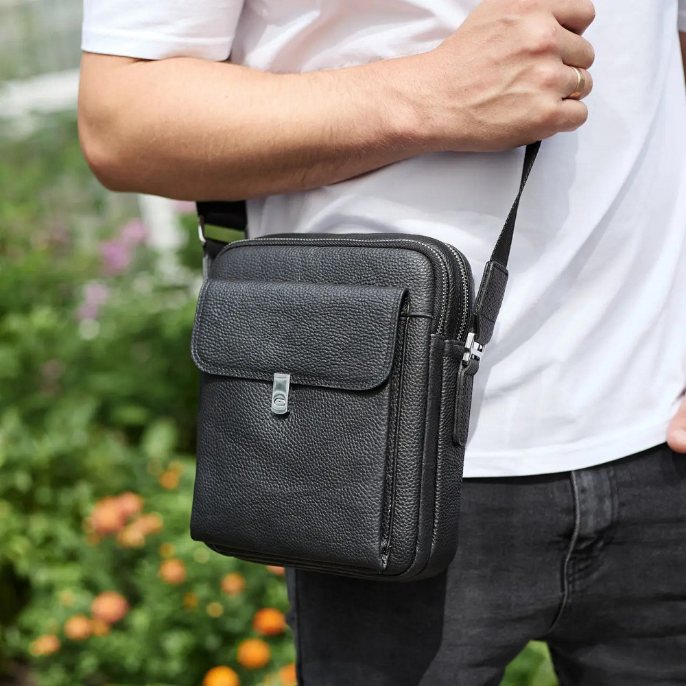 Мужская кожаная сумка черная Кожаный мужской мессенджер черный Tiding Bag Киев - изображение 2