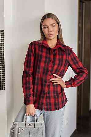 Жіноча сорочка в клітинку оверсайз "Wise" | Норма і батал Червоний, 46-48 Київ