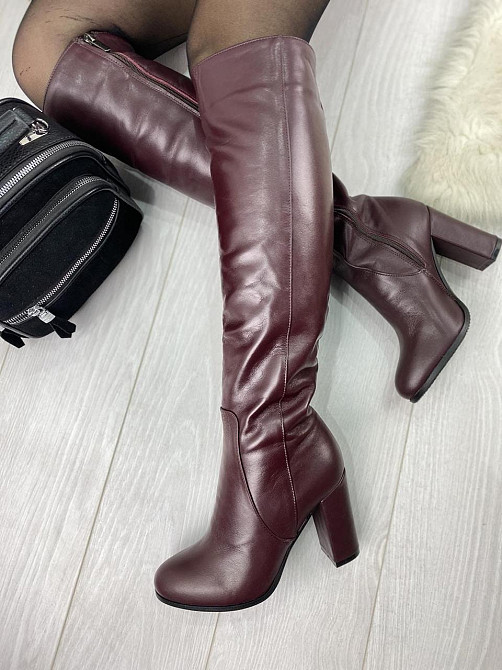 Nivelle Чоботи жіночі NIVELLE бордові шкіра натуральна висота 40см обхват 36-37см каблук 9.5см Коломия - фото 1