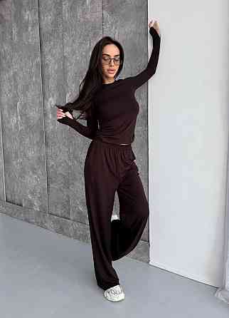 Женский стильный базовый костюм из мягкой эластичной ткани. Шоколад, 42/44 Одесса