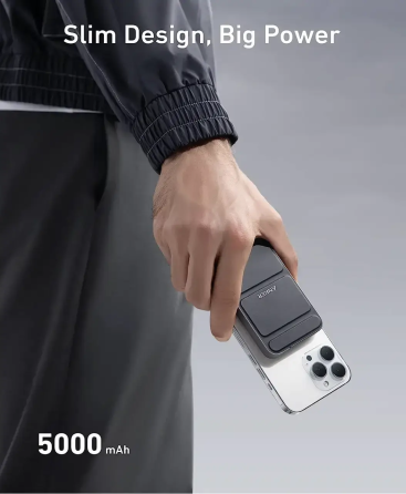 Магнітний павербанк Anker 622 (MagGo) 5000 mAh: бездротова зарядка MagSafe, складана підставка, USB-C, для iPhone 12-15 — Чорний Київ