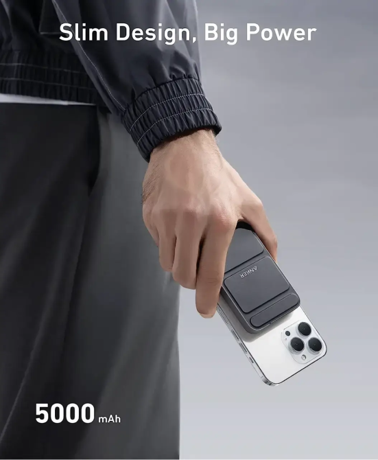 Магнітний павербанк Anker 622 (MagGo) 5000 mAh: бездротова зарядка MagSafe, складана підставка, USB-C, для iPhone 12-15 — Чорний Київ - фото 4