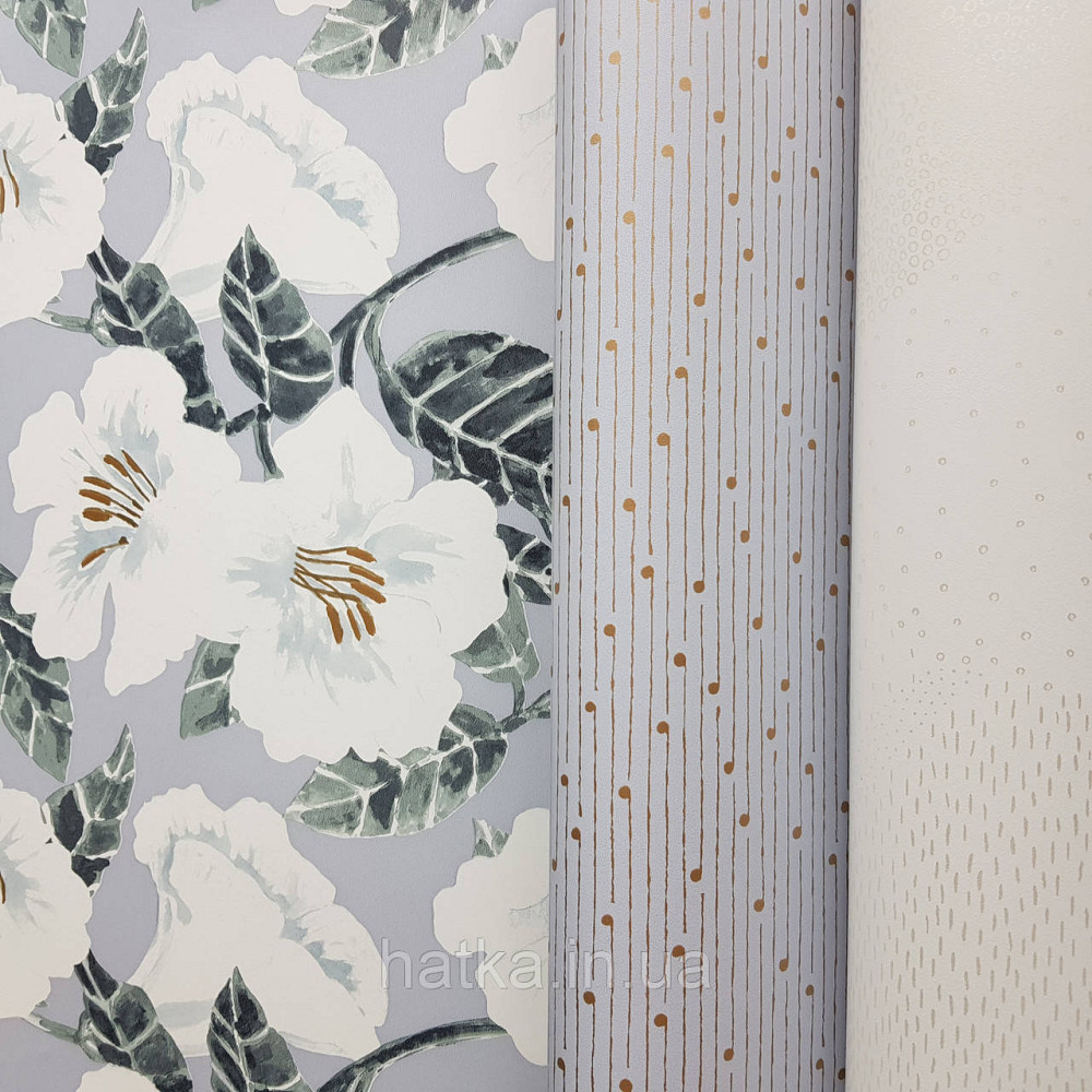 Шпалери вінілові на флізелін Caselio The Place to bed 0.53х10 м дитячі яскраві великі білі квіти на блакитному Київ - фото 2