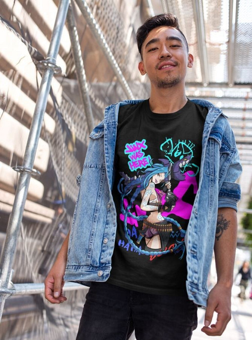 Футболка для хлопчика з аніме принтом Джінкс Аркане Джапанесе Аніме оверсайз (зріст від 165 до 180) Чорний AnimeJ0951m Дніпро - фото 2