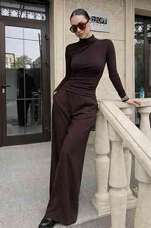 Женский стильный повседневный костюм двойка трикотаж рубчик Шоколад, 46/48 Одесса