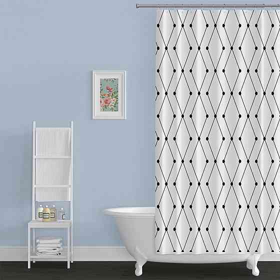 Шторка для ванной комнаты Bathlux 180 x 180 люкс качество с водоотталкивающим покрытием, Белая с черным Каменец-Подольский