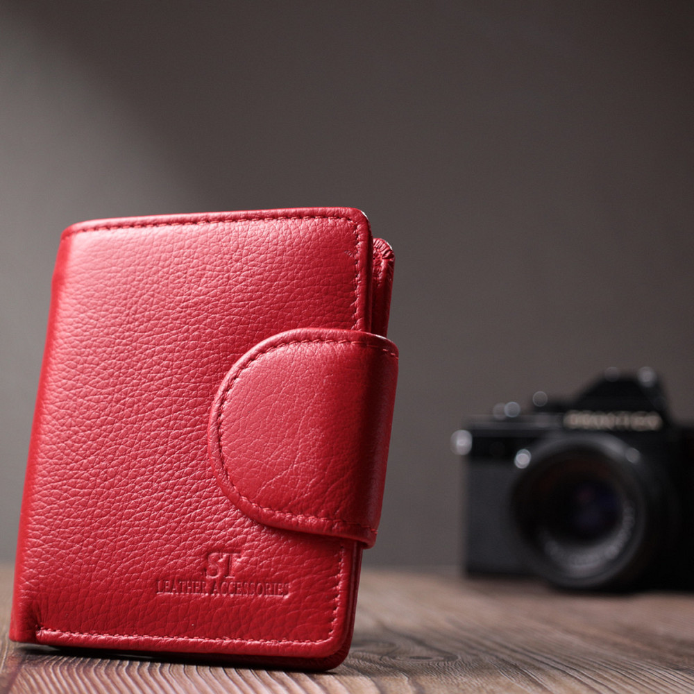 Вертикальний гаманець для яскравих жінок із натуральної шкіри ST Leather 22702 Червоний Київ - фото 9