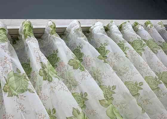 Кухонные шторки VR-Textil № 101к с подвязками Белый с салатовым 320х170 см (52-1210) Киев