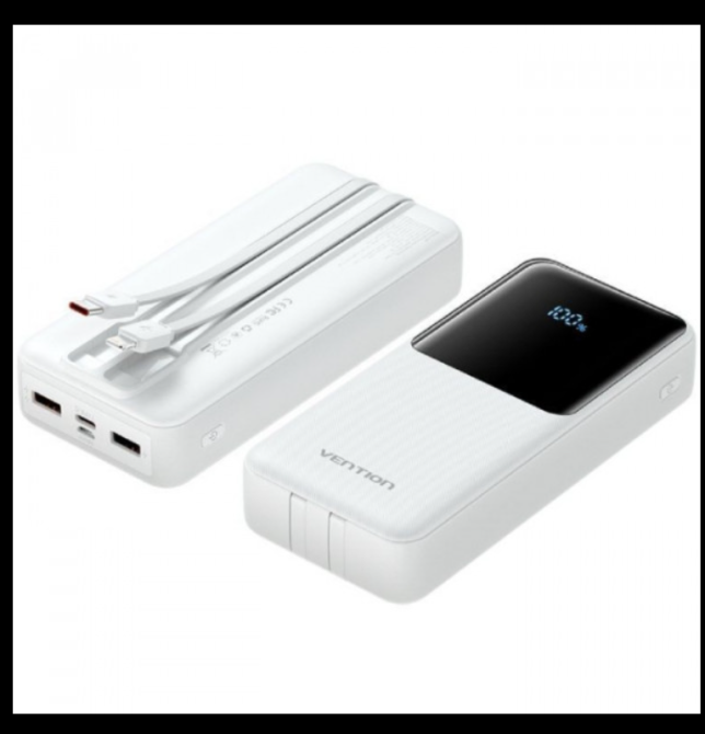 УМБ Vention 20000mAh 22.5W 3A,PD,QC 3.0,Micro-USB,USB-C,2xUSB-A,Built-in USB-C+Lightning Cables Whit Київ - фото 3