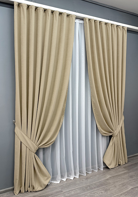 Комплект готовых штор VR-Textil Микровелюр SPARTA № 1192ш Бежевый 200х290 см 2 шт (32-312) Киев - изображение 3