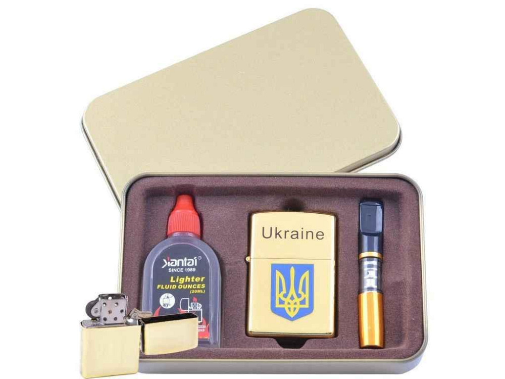 Запальничка бензинова в подарунковій коробці (Балончик бензину/Мундштук) Герб України XT-4930-1 ТМ SUNOPT Київ - фото 1