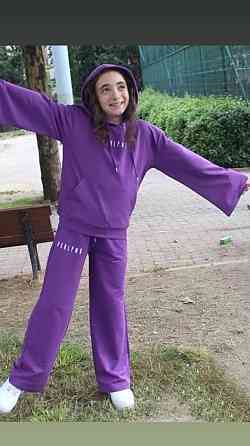 Детский подростковый турецкий спортивный костюм для девочек двунитка  сиреневый с кюлотами 158 Николаев