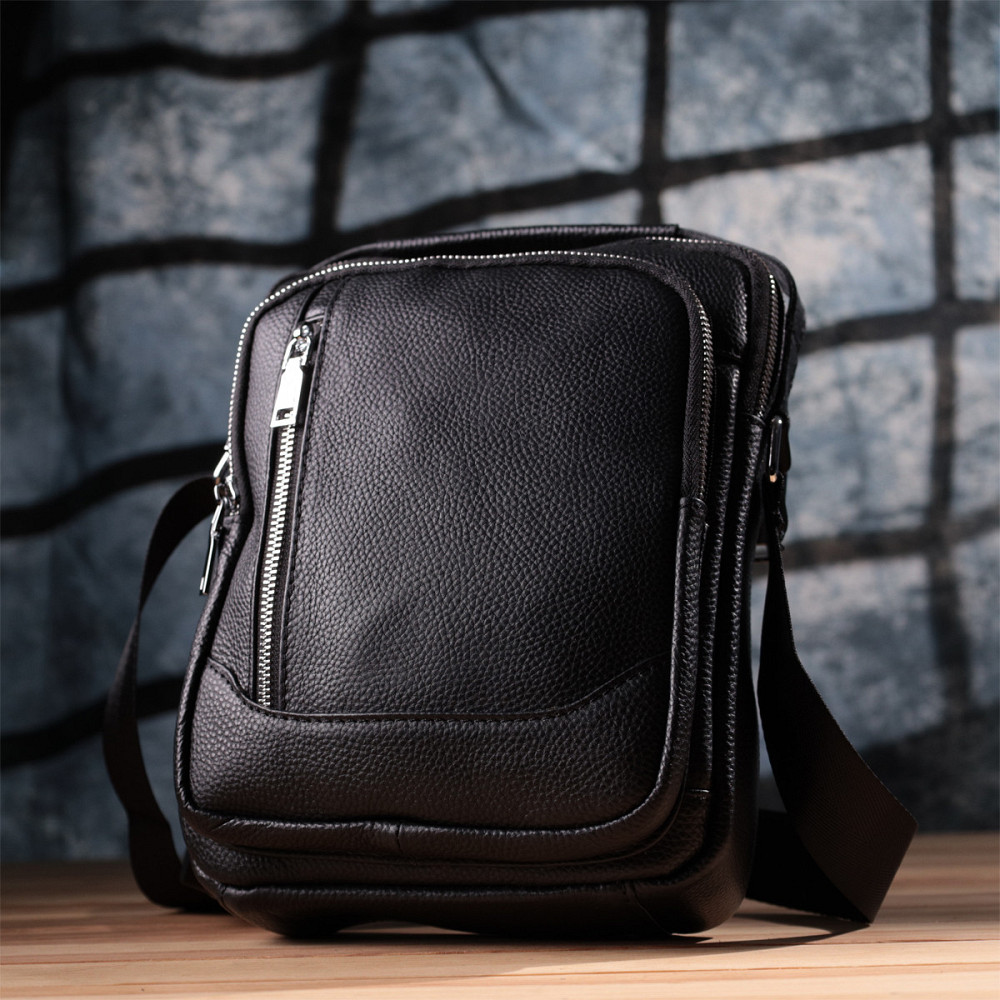 Практичная вертикальная сумка для мужчин из натуральной кожи Vintage sale_15114 Черный Киев - изображение 9