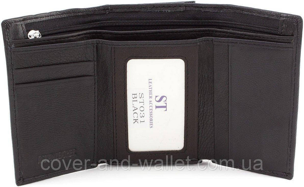 Шкіряний жіночий гаманець невеликого розміру з монетницею ST 617 чорний Київ - фото 6