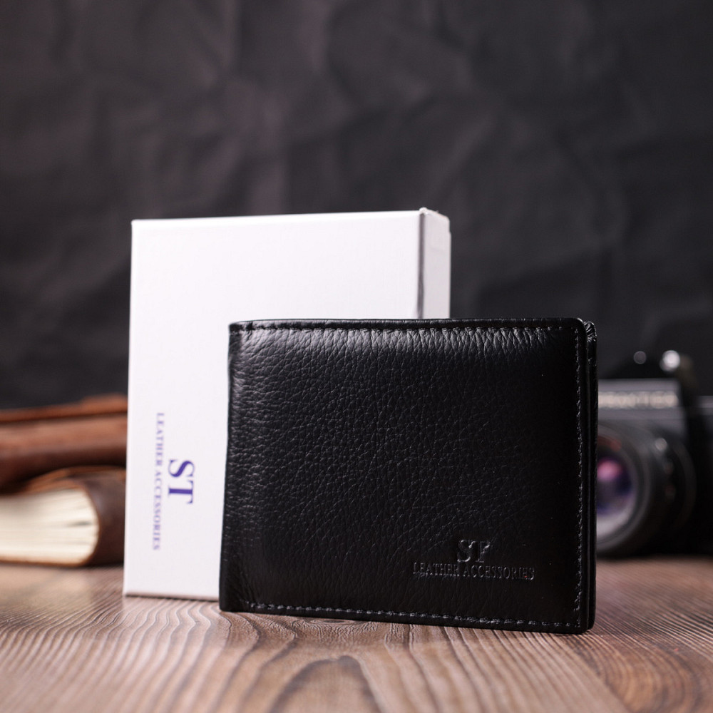 Удобное мужское портмоне из натуральной кожи ST Leather 22482 Черный Киев - изображение 4