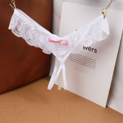 Трусики з розрізом і перлами білі - розмір універсальний (на резинці), в талії тянуться до 90см Київ - фото 1