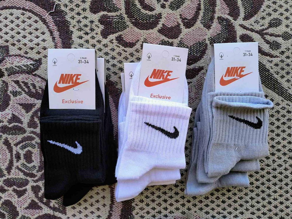 Детские качественные хлопковые носки Черного цвета средней высоти в наборе 4 штук Nike. Размер 31-34 Киев - изображение 5
