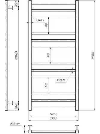 Водяной полотенцесушитель Mario INOX Премиум Классик 1170х540/500 черный мат Киев