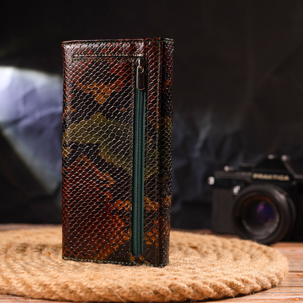 Горизонтальный женский кошелек из натуральной кожи с тиснением под змею CANPELLINI 21648 Разноцветный Киев - изображение 2