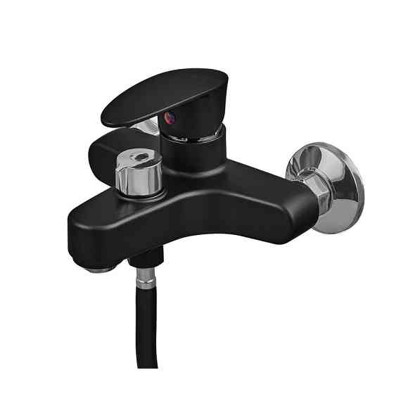 Змішувач для ванни Plamix CEZAR-009 EURO SET матовий чорний зі шлангом, лійкою та кронштейном (PM0693) Харків