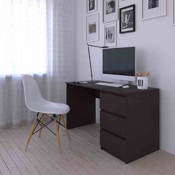 Компьютерный стол VAYS, письменный, современный, с тумбой cправа, 3 ящика з фасадами без ручек R-1 Венге темный Львов