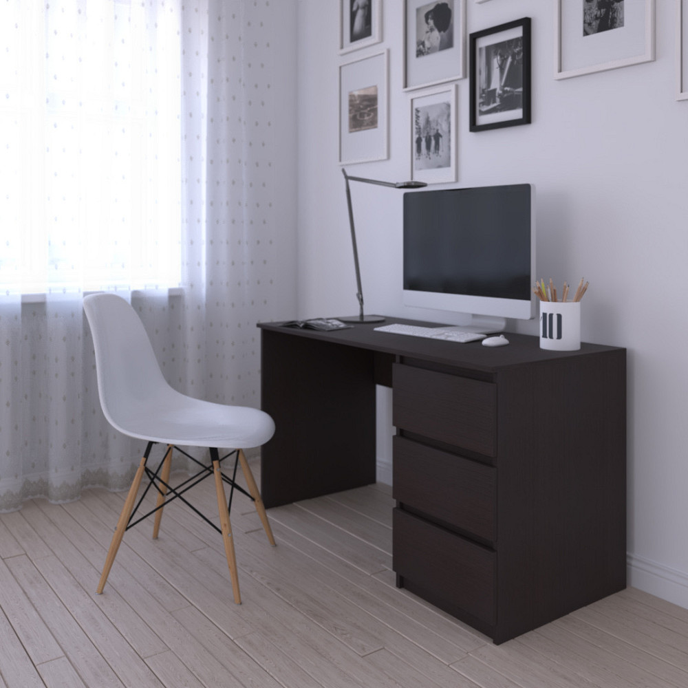 Компьютерный стол VAYS, письменный, современный, с тумбой cправа, 3 ящика з фасадами без ручек R-1 Венге темный Львов - изображение 2