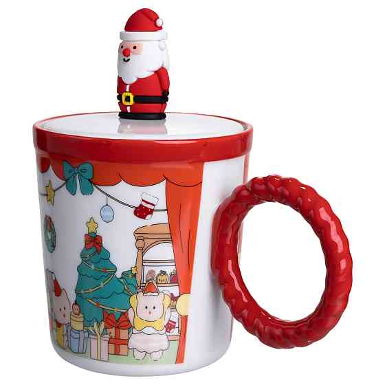Yiwu Чашка порцелянова з кришкою Санта 400 (мл) Червона Yiwu FM-CS-36A Коломия
