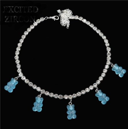 Бусы с мишками голубые - длина 35см + 20см, (ругелируется), смола, цинковый сплав Киев - изображение 1