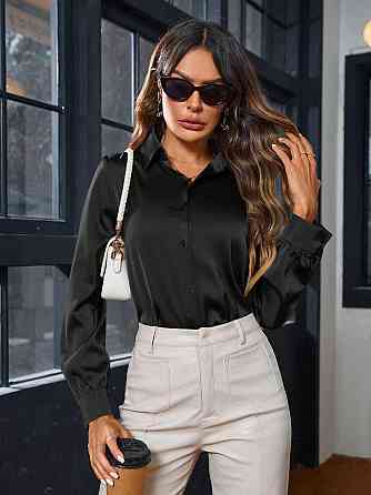 Женская базовая рубашка на пуговицах из шелка Армани Черный, 42/44 Одесса