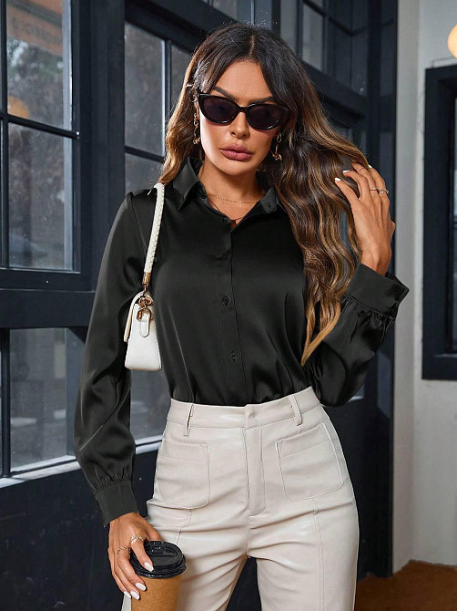 Женская базовая рубашка на пуговицах из шелка Армани Черный, 42/44 Одесса - изображение 1