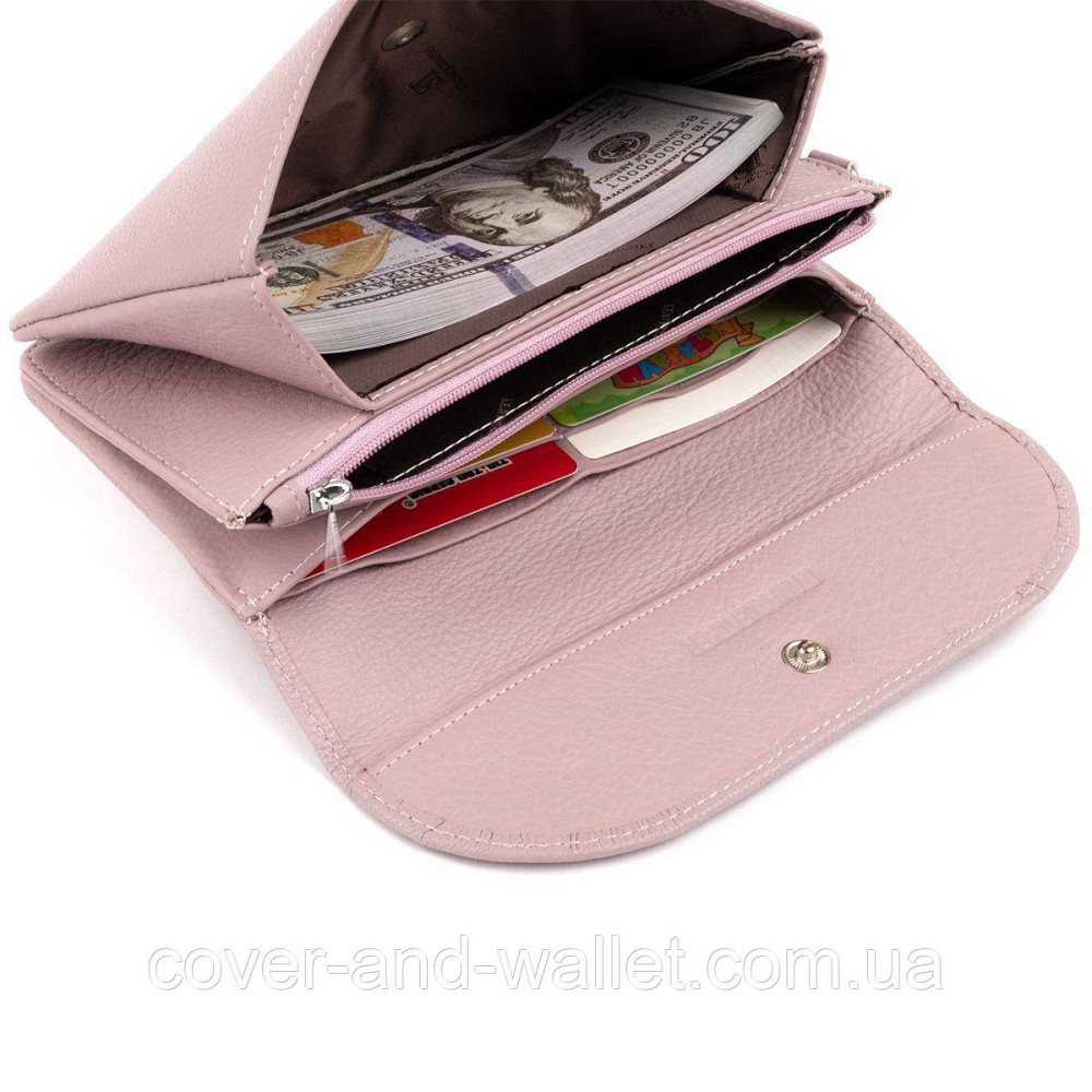 Пудровый длинный женский кошелек-клатч из натуральной кожи ST 023 Pink Киев - изображение 7