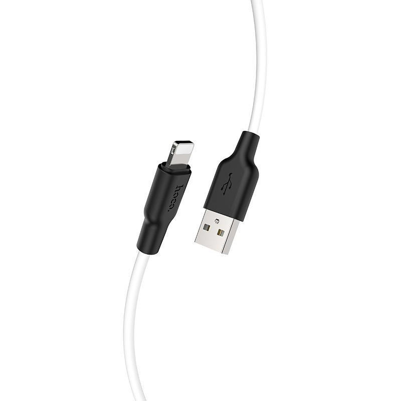 Кабель HOCO X21 Plus USB to iP 2.4A, 2m, silicone, silicone connectors, Black+White Київ - фото 1