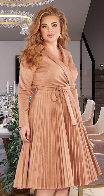 Плаття великого розміру плісе з екозамші (42) Київ - фото 1