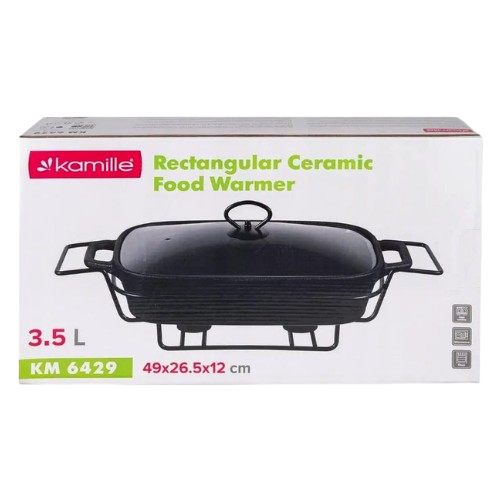 Марміт прямокутний 3,5л 49*26,5*12см скляна кришка + метал.підставка чорний 6429 KAMILLE Житомир