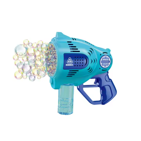 Пистолет для мыльных пузырей для детей, генератор пузырей на 57 отверстий с подсветкой, на аккумуляторе, синий Каменец-Подольский