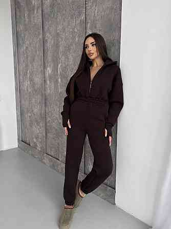 Женский теплый повседневный комбинезон с капюшоном трехнить на флисе Шоколад, 42/46 Одесса