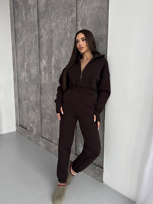 Жіночий теплий повсякденний комбінезон із капюшоном тринитка на флісі Шоколад, 42/46 Одеса - фото 3