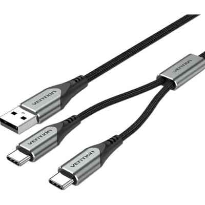 Дата кабель USB 2.0 AM to 2хUSB-C M 1.0m Y-Splitter Charging Cable 2.4А 480Mbps Aluminum Al Vention (CQOHF) Вінниця