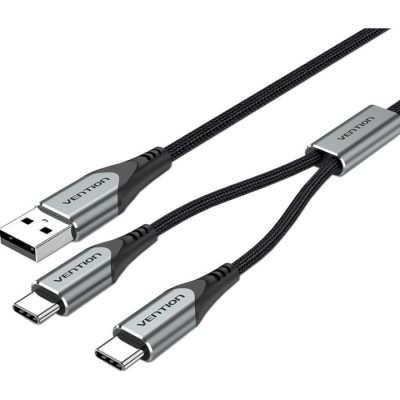 Дата кабель USB 2.0 AM to 2хUSB-C M 1.0m Y-Splitter Charging Cable 2.4А 480Mbps Aluminum Al Vention (CQOHF) Винница - изображение 1