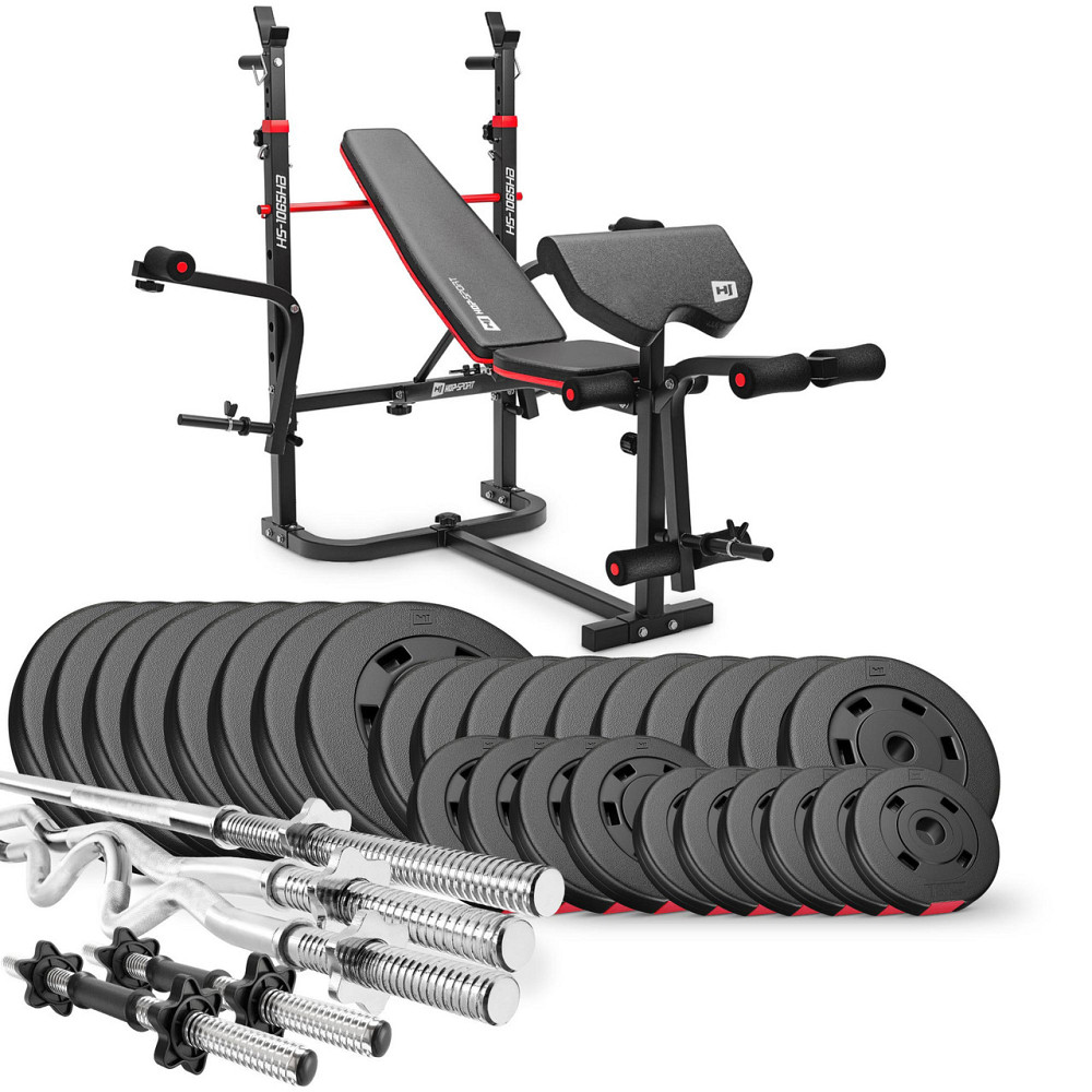 Набір Hop-Sport Premium 173кг з лавою HS-1065HB Pro, штангами та гантелями Киев - изображение 1