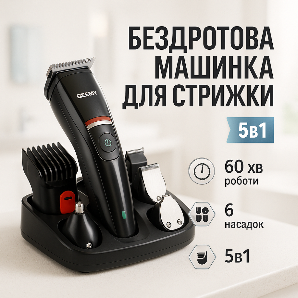 Надійна машинка для стрижки Geemy GM-853, Набір для видалення волосся із зарядним пристроєм FI-29 Львів - фото 15