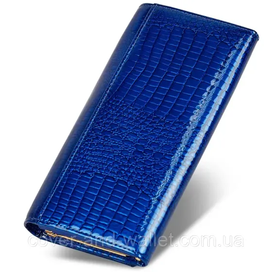 Жіночий лаковий шкіряний гаманець на магнітах синього кольору ST Leather Київ