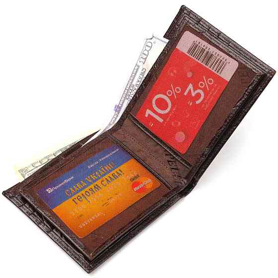 Цікавий гаманець для чоловіків у два складення з натуральної фактурної шкіри з тисненням під крокодила CANPELLINI 21583 Коричневий Київ