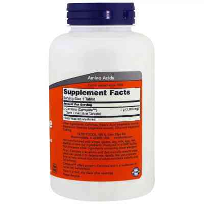 Амінокислота Now Foods L-Карнітин, L-Carnitine, 1000 мг, 100 таблеток (NOW-00068) Вінниця