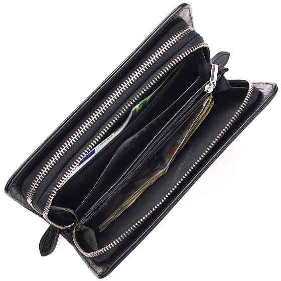 Стильная мужская барсетка на два отделения из натуральной фактурной кожи с тиснением под крокодила Черная (CANPELLINI) Киев