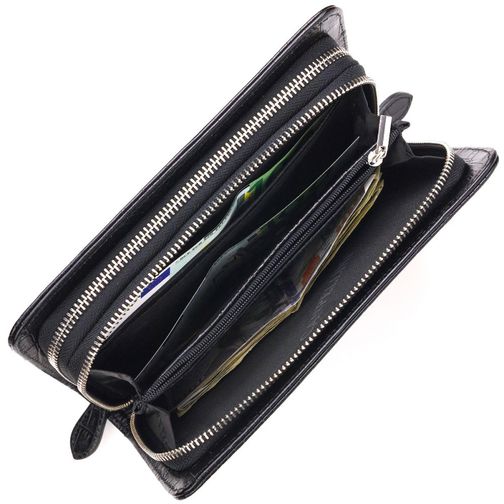 Стильна чоловіча барсетка на два відділення з натуральної фактурної шкіри з тисненням під крокодила Чорна (CANPELLINI) Київ - фото 3