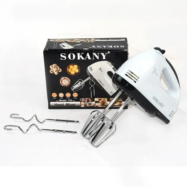 Електричний міксер Sokany SK-133 180Вт, 7 швидкостей, віночки та гаки з нержавіючої сталі, для тесту та збивання Одеса - фото 1