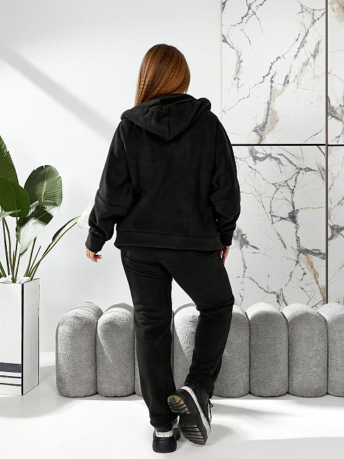 Жіночий теплий костюм-двійка: кофта та штани батал двосторонній фліс Полар Чорний, 58/60 Одеса - фото 3