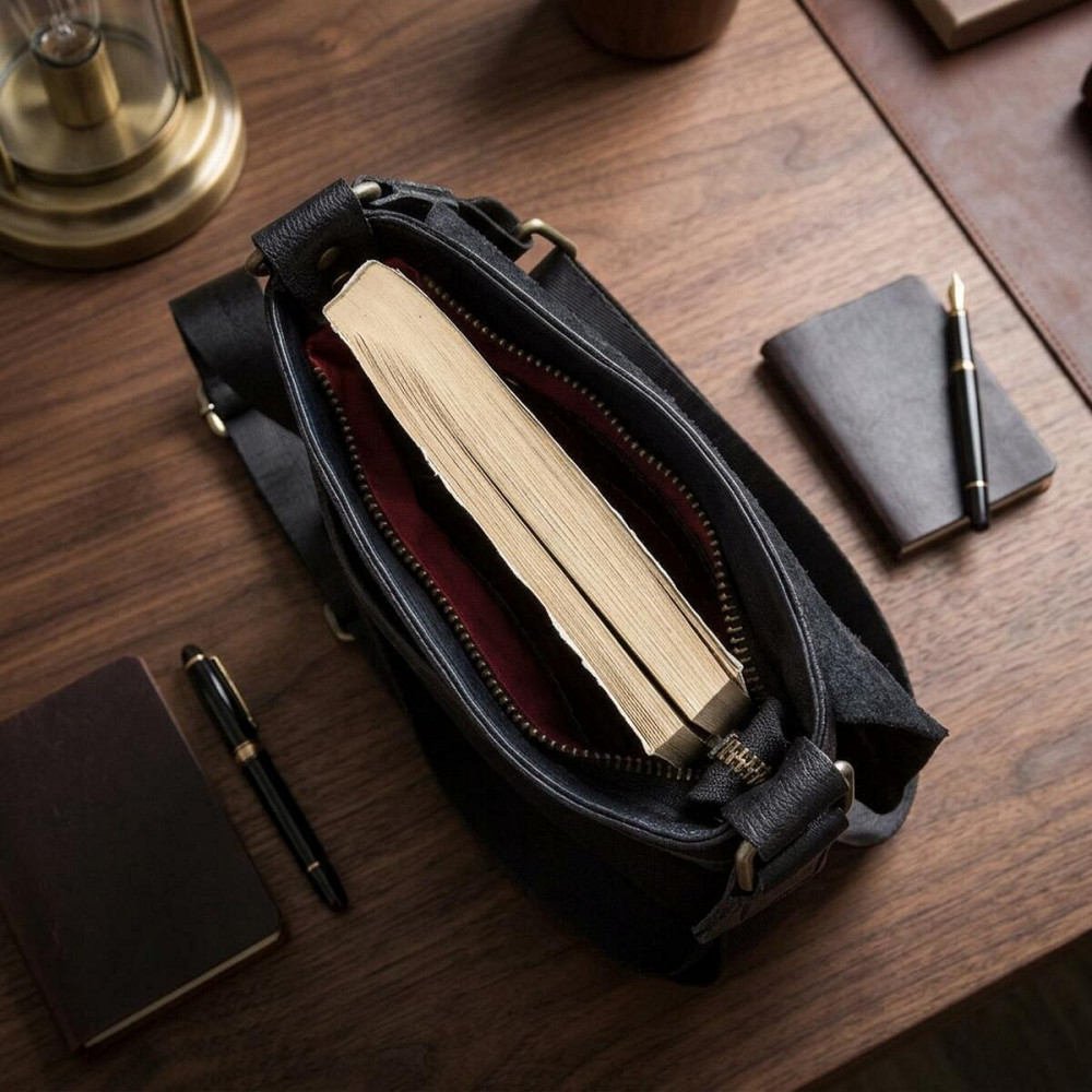 Мужская кожаная сумка мессенджер для документов и города SHVIGEL 19113 Черная Киев - изображение 11